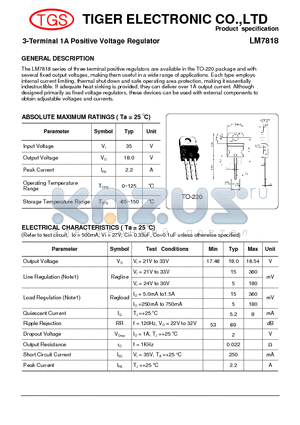 LM7818 datasheet - 3-Terminal 1A Positive Voltage Regulator
