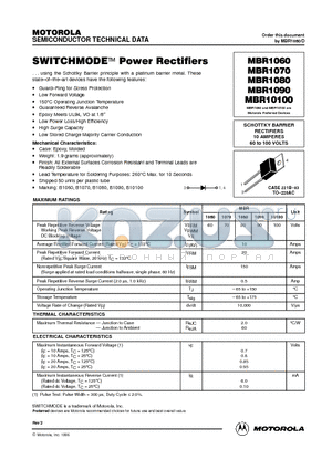 MBR10100 datasheet - SWITCHMODE Power Rectifiers