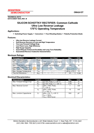 OM4201ST_08 datasheet - SILICON SCHOTTKY RECTIFIER- Common Cathode Ultra Low Reverse Leakage 175`C Operating Temperature