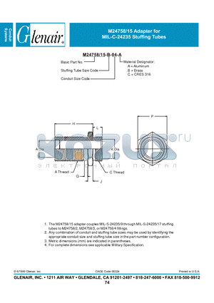 M24758-15-03-07 datasheet - Adapter for Stuffing Tubes