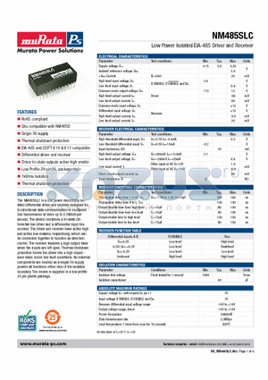 KII_NM485SLC datasheet - Low Power Isolated EIA-485 Driver and Receiver