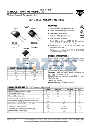 MBR10100 datasheet - High-Voltage Schottky Rectifier