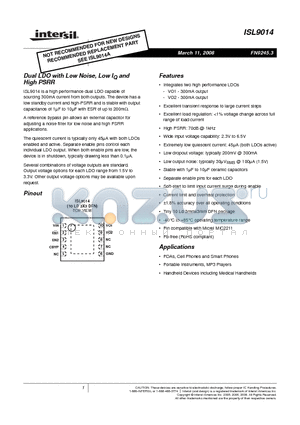 ISL9014IRCCZ datasheet - Dual LDO with Low Noise, Low IQ and High PSRR