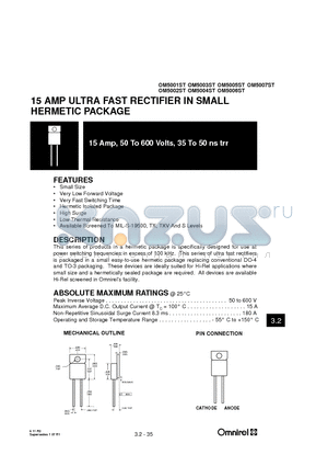 OM5007ST datasheet - 15 AMP ULTRA FAST RECTIFIER IN SMALL HERMETIC PACKAGE