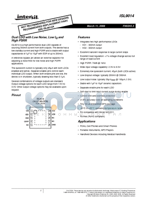 ISL9014IRJCZ datasheet - Dual LDO with Low Noise, Low IQ and High PSRR