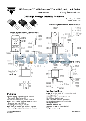 MBR10100CT datasheet - MBR10H100CT, MBRF10H100CT & MBRB10H100CT Series