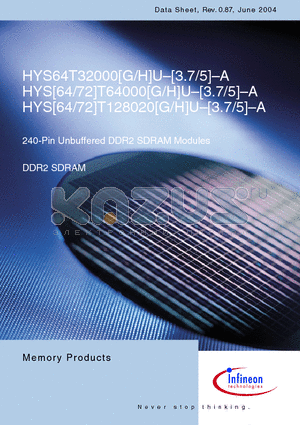 HYS72T128020HU-5-A datasheet - 240-Pin Unbuffered DDR2 SDRAM Modules