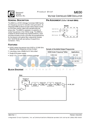 M630 datasheet - VOLTAGE CONTROLLED SAW OSCILLATOR