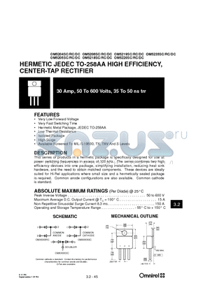 OM5204RC datasheet - HERMETIC JEDEC TO-258AA HIGH EFFICIENCY, CENTER-TAP RECTIFIER