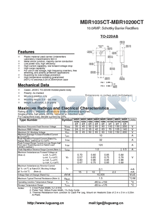 MBR10100CT datasheet - 10.0AMP. Schottky Barrier Rectifiers