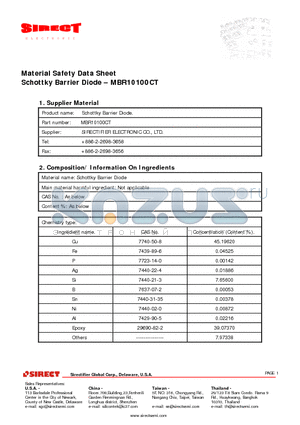 MBR10100CT datasheet - Schottky Barrier Diode