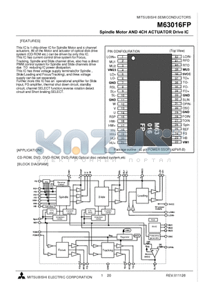 M63016FP datasheet - Spindle Motor AND 4CH ACTUATOR Drive IC