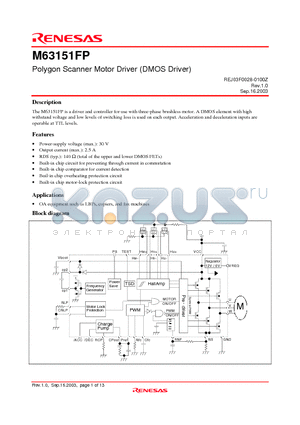 M63151FP datasheet - Polygon Scanner Motor Driver (DMOS Driver)