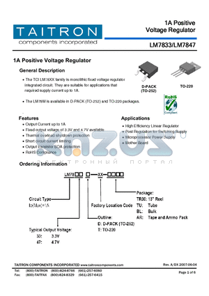 LM7833T-XX-AR datasheet - 1A Positive Voltage Regulator