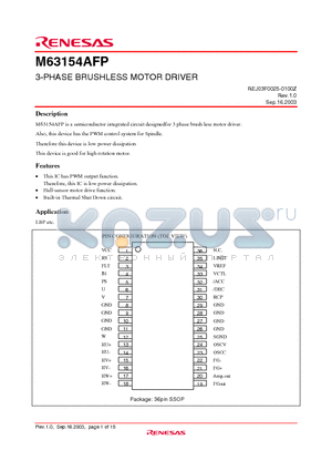 M63154AFP datasheet - 3-PHASE BRUSHLESS MOTOR DRIVER