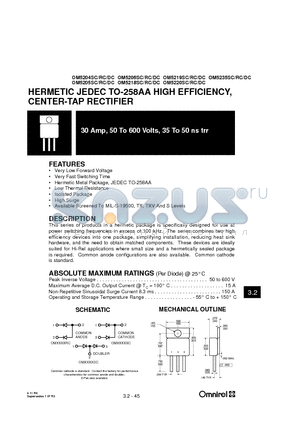 OM5220SC datasheet - HERMETIC JEDEC TO-258AA HIGH EFFICIENCY, CENTER-TAP RECTIFIER