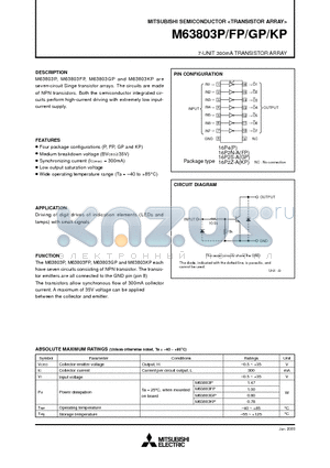 M63803GP datasheet - 7-UNIT 300mA TRANSISTOR ARRAY