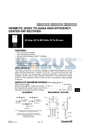 OM5221XX datasheet - HERMETIC JEDEC TO-254AA HIGH EFFICIENCY, CENTER-TAP RECTIFIER