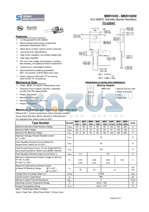 MBR10150 datasheet - 10.0 AMPS. Schottky Barrier Rectifiers