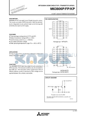 M63806P datasheet - 8-UNIT 300mA TRANSISTOR ARRAY