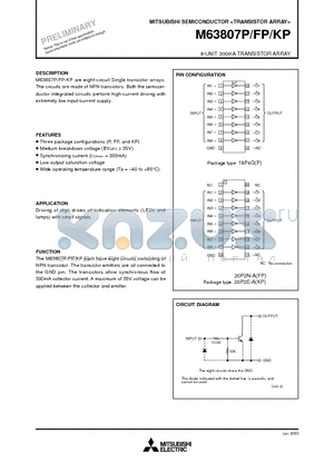 M63807FP datasheet - 8-UNIT 300mA TRANSISTOR ARRAY