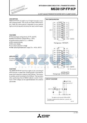 M63815P datasheet - 8-UNIT 300mA TRANSISTOR ARRAY WITH CLAMP DIODE