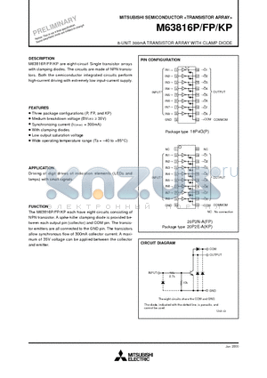 M63816FP datasheet - 8-UNIT 300mA TRANSISTOR ARRAY WITH CLAMP DIODE