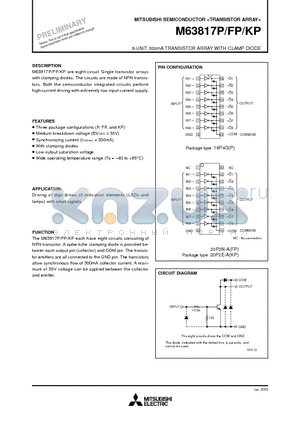 M63817KP datasheet - 8-UNIT 300mA TRANSISTOR ARRAY WITH CLAMP DIODE