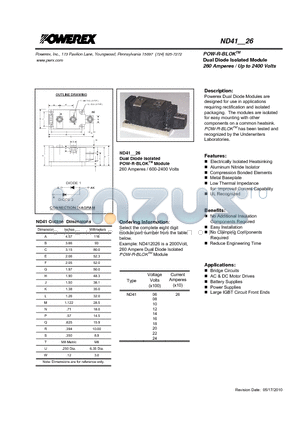 ND4126 datasheet - 260 Amperes / Up to 2400 Volts Dual Diode Isolated Module
