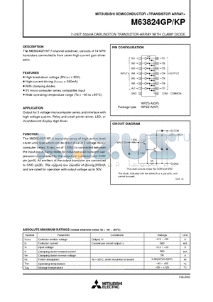 M63824KP datasheet - 7-UNIT 500mA DARLINGTON TRANSISTOR-ARRAY WITH CLAMP DIODE