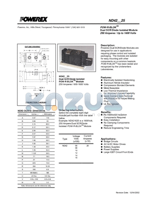 ND420825 datasheet - POW-R-BLOK Dual SCR/Diode Isolated Module (250 Amperes / Up to 1600 Volts)