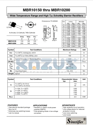 MBR10200 datasheet - Wide Temperature Range and High Tjm Schottky Barrier Rectifiers