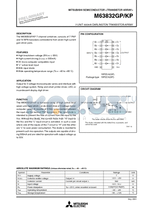 M63832GP datasheet - 7-UNIT 500mA DARLINGTON TRANSISTOR-ARRAY