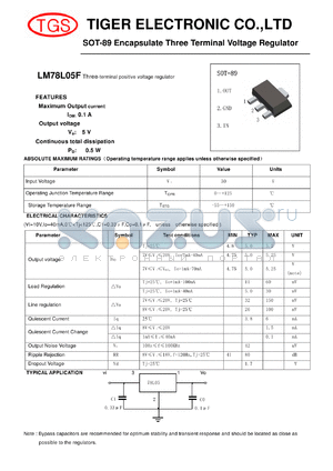 LM78L05F datasheet - SOT-89 Encapsulate Three Terminal Voltage Regulator
