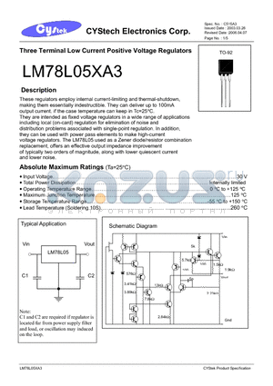 LM78L05BA3 datasheet - Three Terminal Low Current Positive Voltage Regulators
