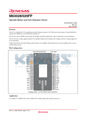 M63029FP datasheet - Spindle Motor and 5ch Actuator Driver