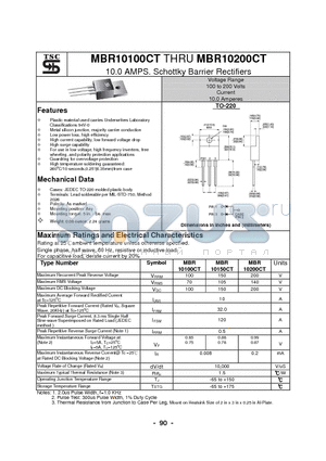 MBR10200CT datasheet - 10.0 AMPS. Schottky Barrier Rectifiers