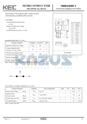 MBR10200CT datasheet - SWITCHING TYPE POWER SUPPLY APPLICATION CONVERTER & CHOPPER APPLICATION
