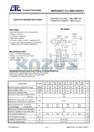 MBR10200CT datasheet - SCHOTTKY BARRIER RECTIFIERS