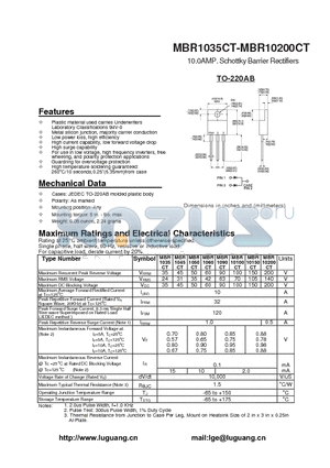 MBR10200CT datasheet - 10.0AMP. Schottky Barrier Rectifiers