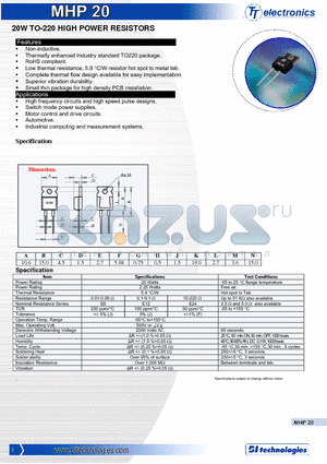 MHP201K0F datasheet - 20W TO-220 HIGH POWER RESISTORS