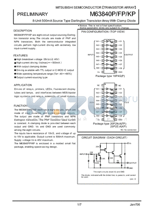 M63840KP datasheet - 8-Unit 500mA Source Type Darlington Transistor-Array With Clamp Diode