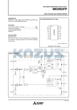 M63992 datasheet - HIGH VOLTAGE HALF BRIDGE DRIVER