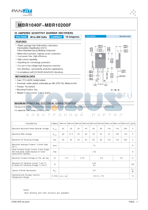 MBR10200F datasheet - 10 AMPERES SCHOTTKY BARRIER RECTIFIERS