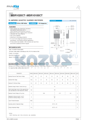 MBR1020CT datasheet - 10 AMPERES SCHOTTKY BARRIER RECTIFIERS