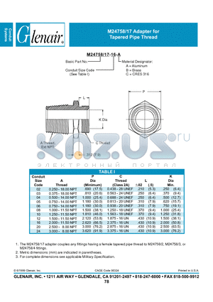 M24758-17-03-A datasheet - Adapter for Tapered Pipe Thread