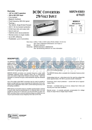 MHP27005D/ES datasheet - DC/DC CONVERTERS 270 VOLT INPUT