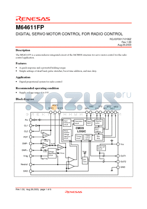 M64611FP datasheet - DIGITAL SERVO MOTOR CONTROL FOR RADIO CONTROL