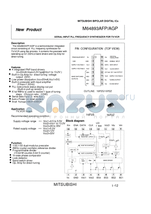 M64893AFP datasheet - SERIAL INPUT PLL FREQUENCY SYNTHESIZER FOR TV/VCR