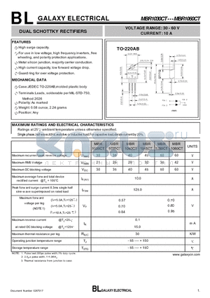 MBR1030CT datasheet - DUAL SCHOTTKY RECTIFIERS